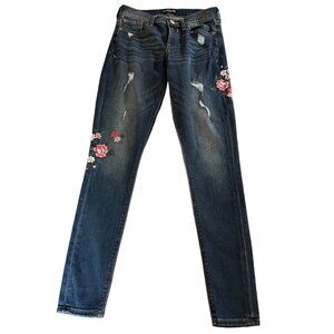 Express Womens Distressed Floral Embroidered Skinny Legging Jeans Size 0 Cotton